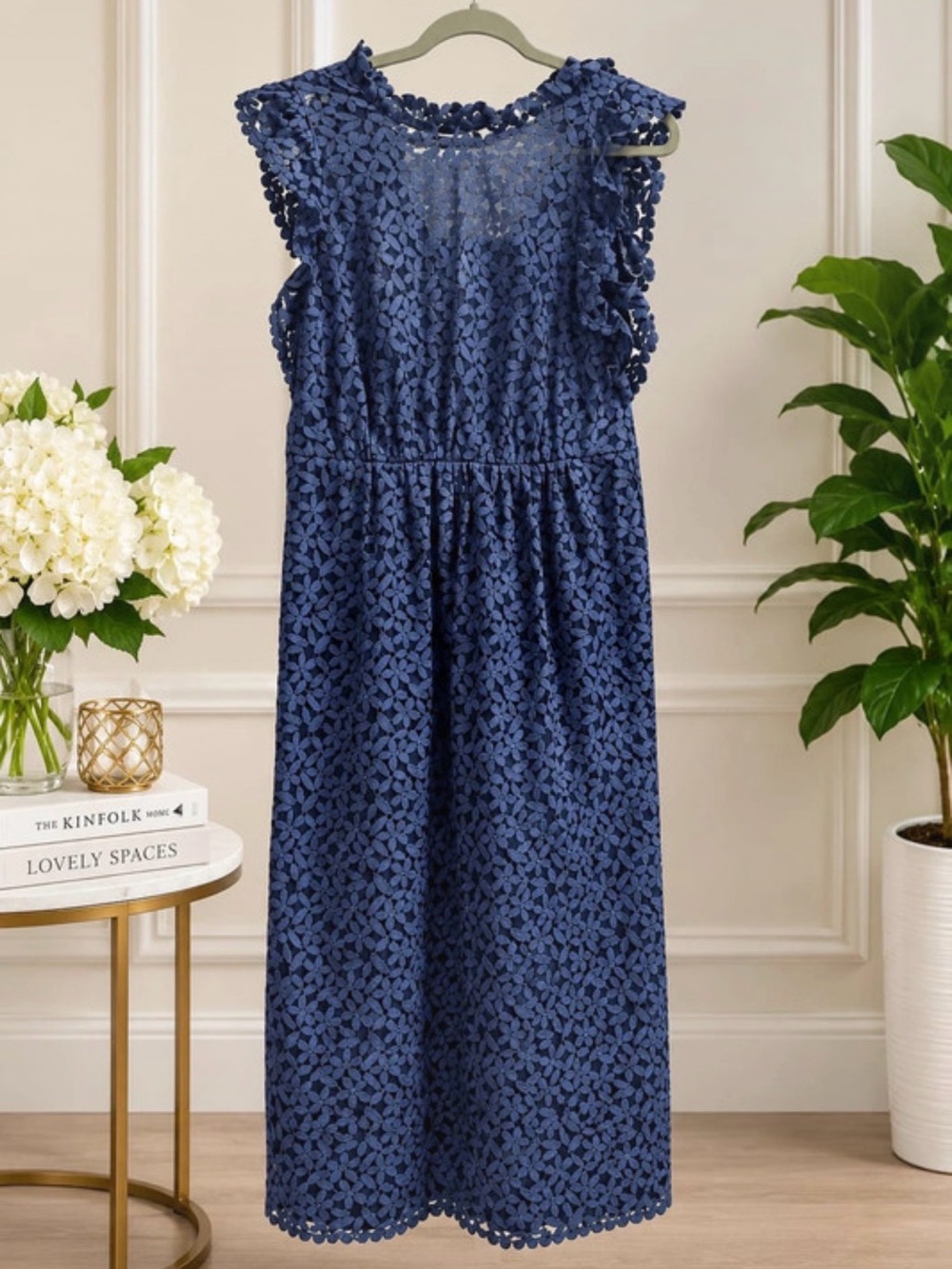 Navy Lace Sundress with Flutter Sleeves